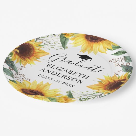 Sonnenblumen Wasserfarben Blumenklasse Party Pappteller (Schrägansicht)