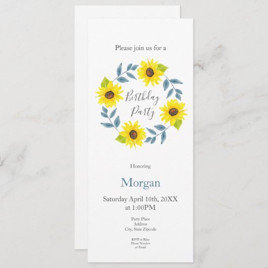 Sonnenblumen Wasserfarben Wreath 2 Einladung (Vorne/Hinten)