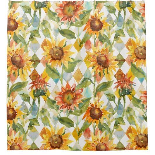 Sonnenblumen Wasserfarbene Blumen Duschvorhang (Vorderseite)