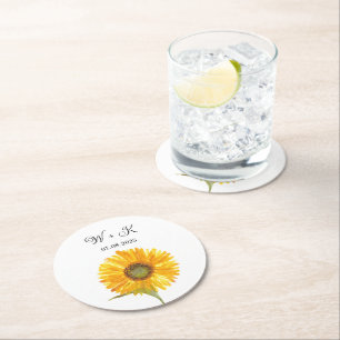 Sonnenblumen Wasserfarbener Fall Elegante Hochzeit Runder Pappuntersetzer
