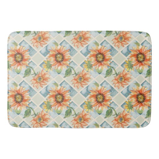 Sonnenblumen Wasserfarbenes Blumenmuster Badematte (Vorderseite)