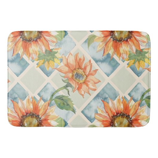 Sonnenblumen Wasserfarbenes Blumenmuster Badematte (Vorderseite)