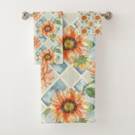 Sonnenblumen Wasserfarbenes Blumenmuster Badhandtuch Set