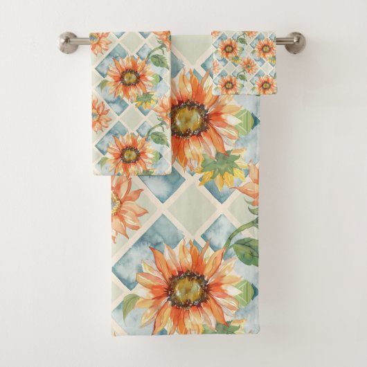 Sonnenblumen Wasserfarbenes Blumenmuster Badhandtuch Set (Insitu)