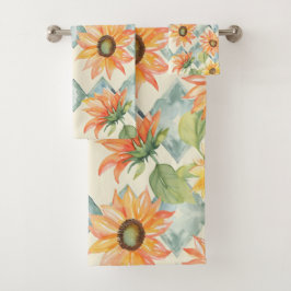 Sonnenblumen Wasserfarbenes Blumenmuster Badhandtuch Set