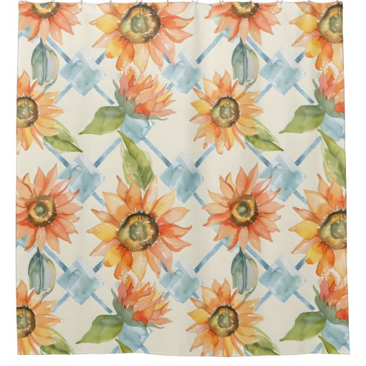Sonnenblumen Wasserfarbenes Blumenmuster Duschvorhang (Vorderseite)