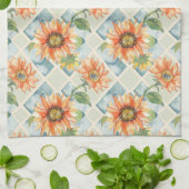 Sonnenblumen Wasserfarbenes Blumenmuster Geschirrtuch (Gefaltet)
