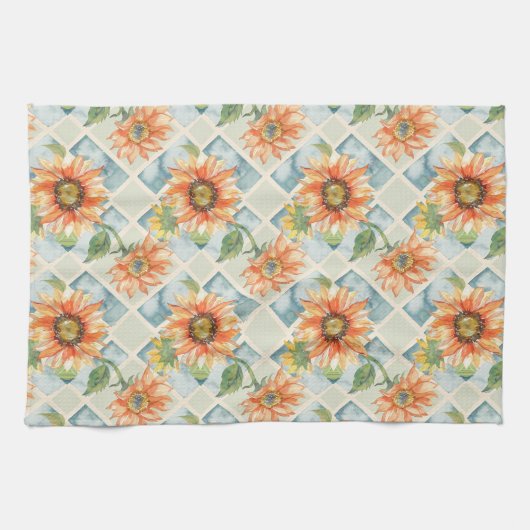 Sonnenblumen Wasserfarbenes Blumenmuster Geschirrtuch (Horizontal)