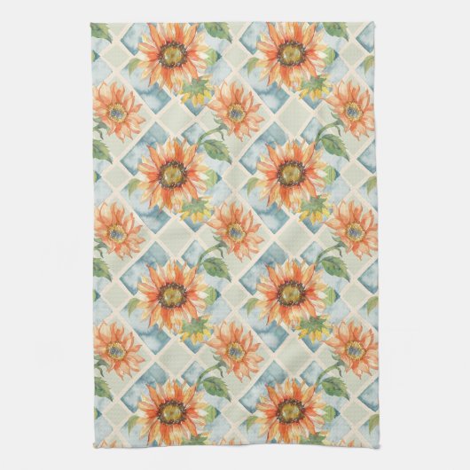 Sonnenblumen Wasserfarbenes Blumenmuster Geschirrtuch (Vertikal)