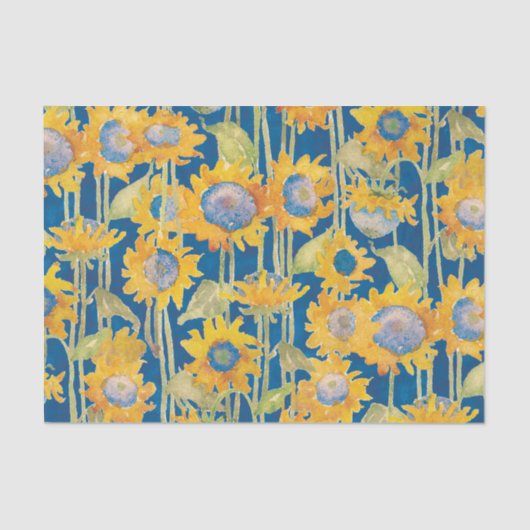 Sonnenblumen Wasserfarbenflora auf blauem Dekor Seidenpapier (Vorderseite)