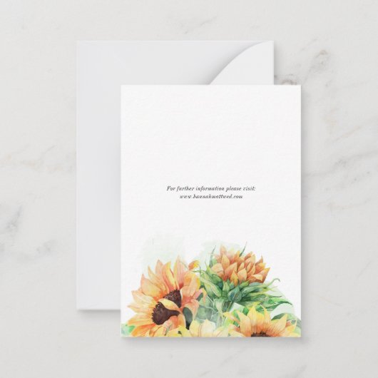 Sonnenblumen-Wasserfarbenskripte Hochzeit Das Datu Mitteilungskarte (Rückseite)
