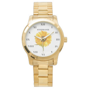 Sonnenblumen Wasserfarbige gelbe Blüte Moderne Armbanduhr