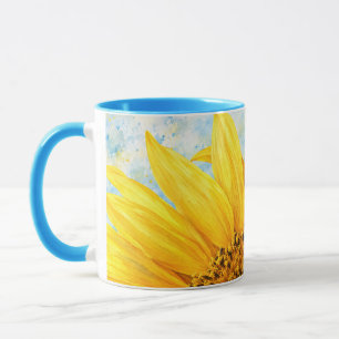 Sonnenblumen-Watercolor-Kunstbecher - Himmelblau Tasse