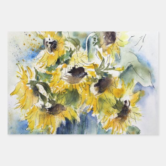 Sonnenblumen Watercolor Umhüllungspapierblätter Geschenkpapier Set (Vorderseite)