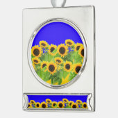 Sonnenblumen Weihnachtsschmuck Ukraine Flaggenfarb Banner-Ornament Silber (Links)