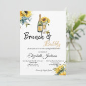 Sonnenblumen Wein Brunch & Bubbly Brautparty Einladung (Stehend Vorderseite)