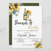 Sonnenblumen Wein Brunch & Bubbly Brautparty Einladung (Vorne/Hinten)