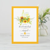 Sonnenblumen-Wein-Junggesellinnen-Abschiedsparty Einladung (Stehend Vorderseite)