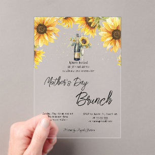 Sonnenblumen Weinflasche Glas Muttertags-Brunch Acryleinladungen