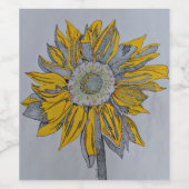 Sonnenblumen, Weinflaschen, Kunstwerk, Gelbe Kunst Weinetikett (Einzelnes Label)