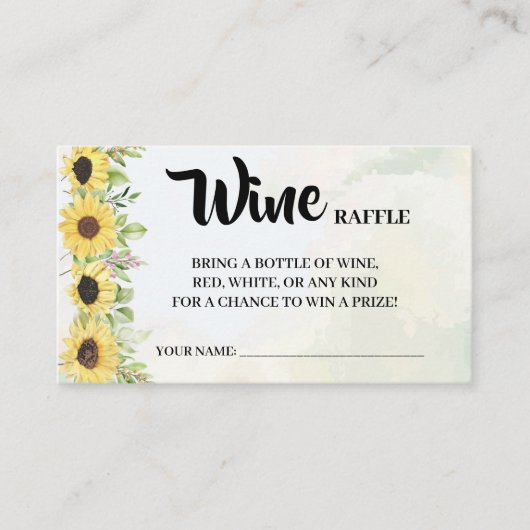 Sonnenblumen Weinkarte Brautparty Ticket (Vorderseite)