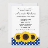 Sonnenblumen Weiß und Blau Polka Dot Brautparty Einladung (Vorderseite)