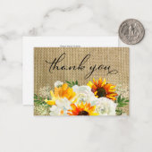 Sonnenblumen & Weißblume Burlap 2B Kleines Danke Mitteilungskarte (Vorderseite/Rückseite Beispiel)