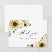 Sonnenblumen Weiße Blume Grün Rustikale Hochzeit Dankeskarte (Vorne/Hinten)