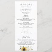 Sonnenblumen Weiße Blume Grün Rustikale Hochzeit Programm (Rückseite)