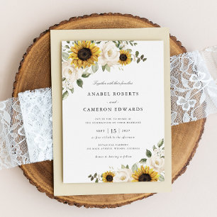 Sonnenblumen Weiße Blumen Grün Elegante Hochzeit Einladung