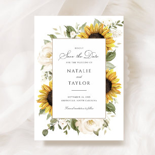 Sonnenblumen Weiße Blumen Grünzeug Save the Date Einladung