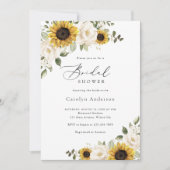 Sonnenblumen Weiße Blumengrün Brautparty Einladung (Vorderseite)