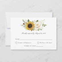 Sonnenblumen Weiße Blumengrün Hochzeit RSVP Karte