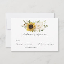 Sonnenblumen Weiße Blumengrün Hochzeit RSVP Karte