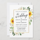 Sonnenblumen Weiße Blumenkalligrafie Hochzeit Einladung (Vorderseite)