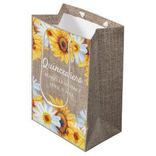 Sonnenblumen Weiße Margerite Jute Quinceañera Name Mittlere Geschenktüte