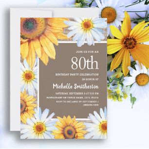 Sonnenblumen Weiße Margeriten Jute 80. Geburtstag Einladung