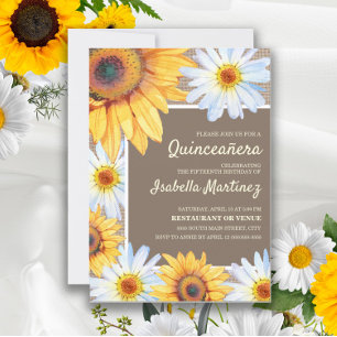 Sonnenblumen Weiße Margeriten Jute Quinceañera 15. Einladung
