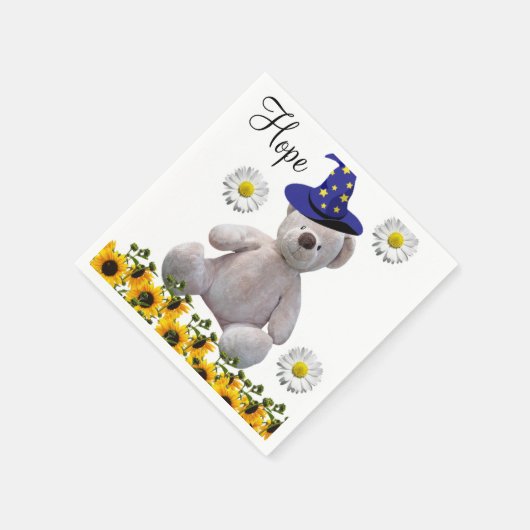 Sonnenblumen Weißer Teddy Bären Papier Napkins Serviette (Ecke)