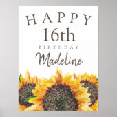 Sonnenblumen Weißes Happy 16. (oder irgendein) Geb Poster (Vorne)