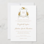 Sonnenblumen Weißes Hydrangea Grünes Wappen Hochze Einladung (Vorderseite)