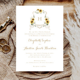 Sonnenblumen Weißes Hydrangea Grünes Wappen Hochze Einladung
