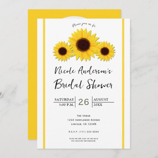 Sonnenblumen Weißes Rustikales Brautparty Einladung (Vorne/Hinten)