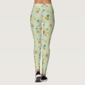 Sonnenblumen weißgelb auf blauem Muster Leggings (Rückseite)