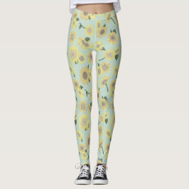 Sonnenblumen weißgelb auf blauem Muster Leggings