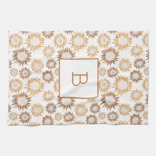 Sonnenblumen Weißgold Monogramm Geschirrtuch (Horizontal)