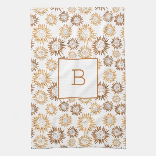 Sonnenblumen Weißgold Monogramm Geschirrtuch (Vertikal)