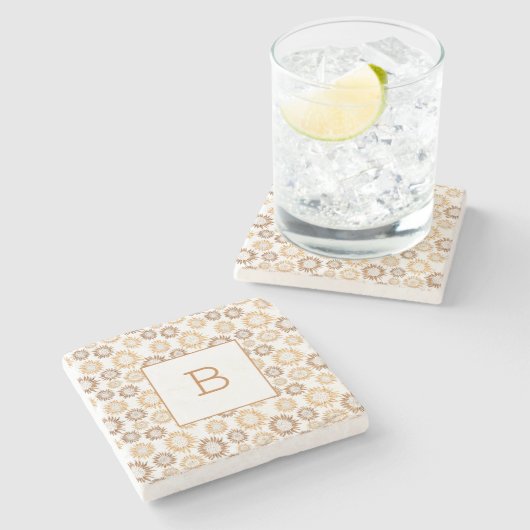 Sonnenblumen Weißgold Monogramm Steinuntersetzer (Seitenansicht)