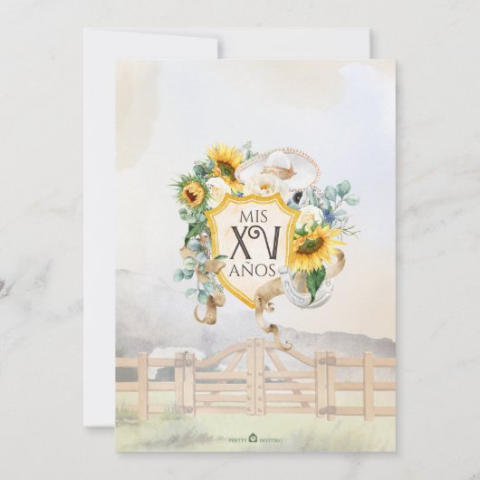 Sonnenblumen & Weißrosen Rustikale Charro Quincean Einladung (Rückseite)