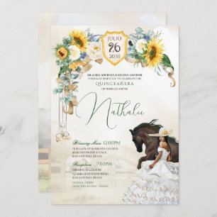 Sonnenblumen Weißrosen Western Charro Quinceanera Einladung